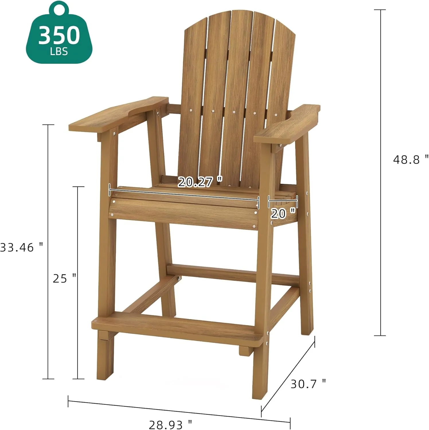 YITAHOME Tall Adirondack Chair Set of 2, Poly Bar Height Balcony Seating, HIPS High Back Outdoor Chairs, Bar Stools Lifeguard Chair for Balcony Deck Pool Patio, Brown