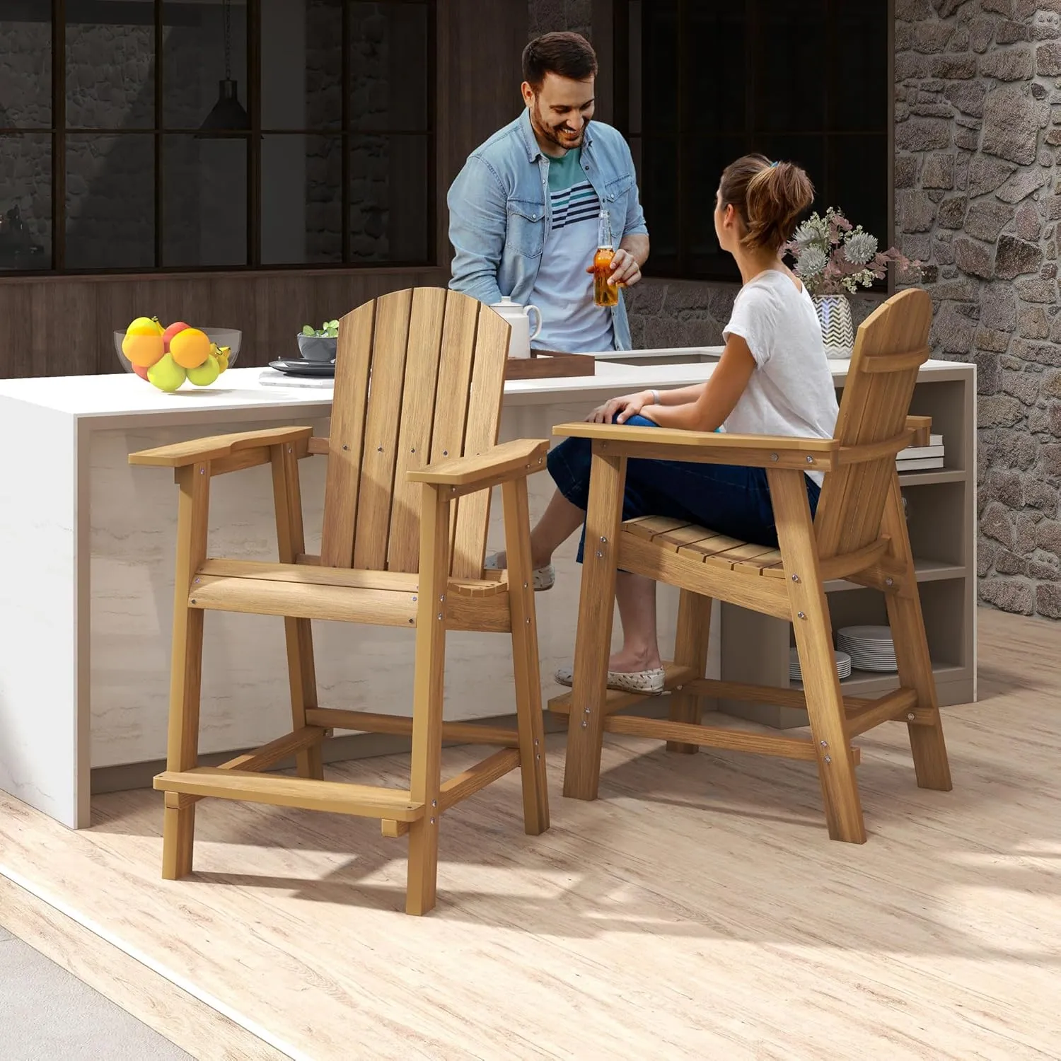 YITAHOME Tall Adirondack Chair Set of 2, Poly Bar Height Balcony Seating, HIPS High Back Outdoor Chairs, Bar Stools Lifeguard Chair for Balcony Deck Pool Patio, Brown