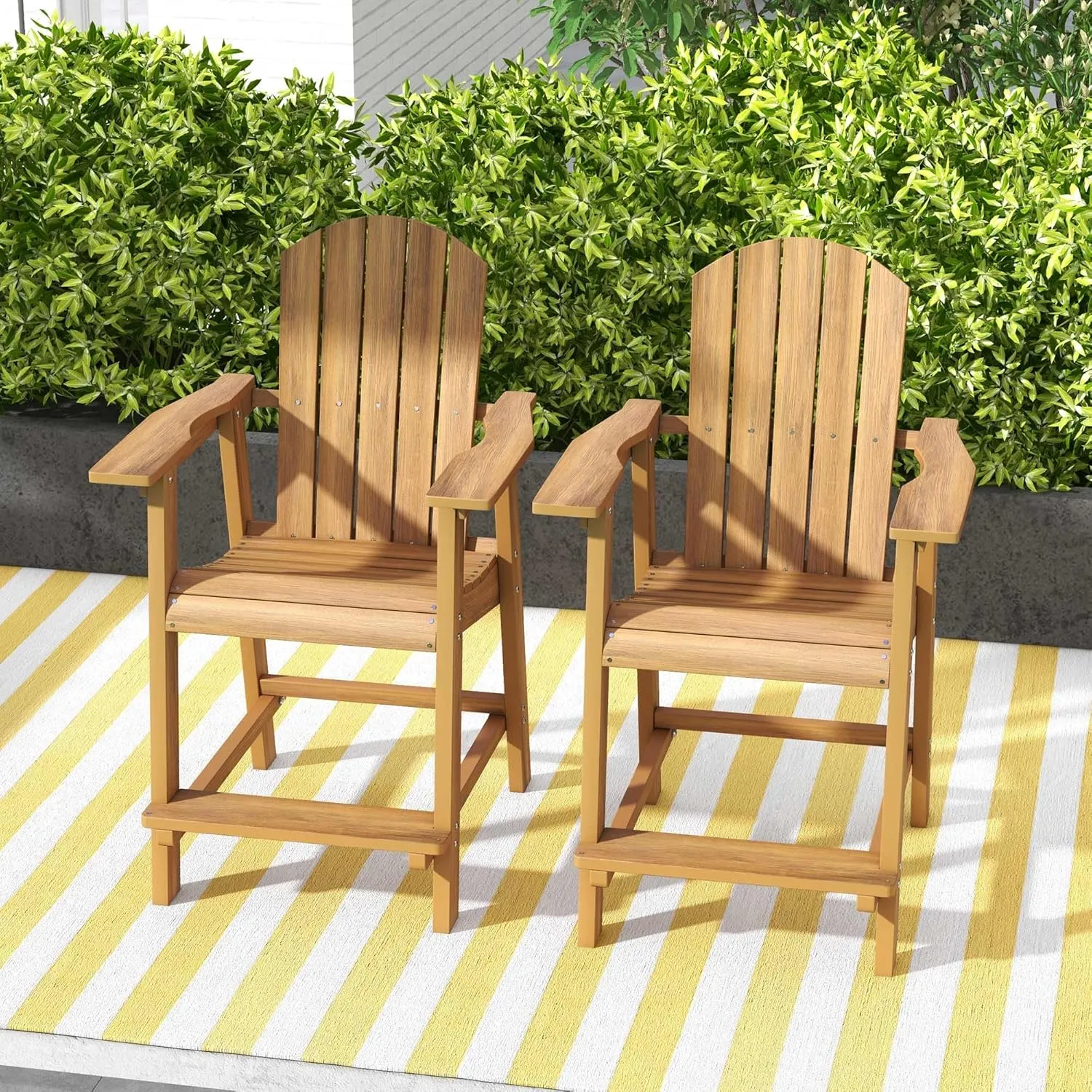 YITAHOME Tall Adirondack Chair Set of 2, Poly Bar Height Balcony Seating, HIPS High Back Outdoor Chairs, Bar Stools Lifeguard Chair for Balcony Deck Pool Patio, Brown