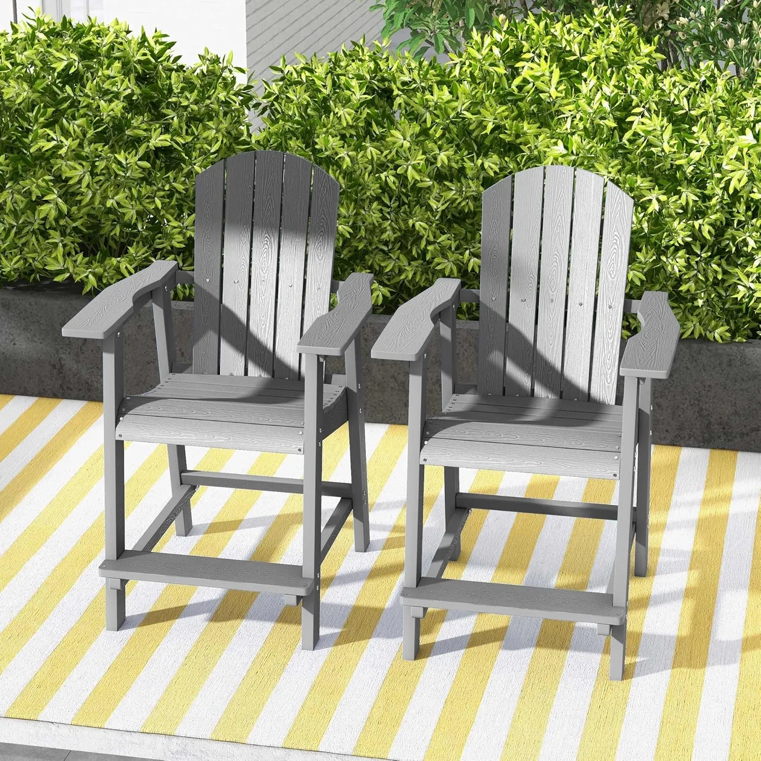 YITAHOME Tall Adirondack Chair Set of 2, Poly Bar Height Balcony Seating, HIPS High Back Outdoor Chairs, Bar Stools Lifeguard Chair for Balcony Deck Pool Patio, Grey