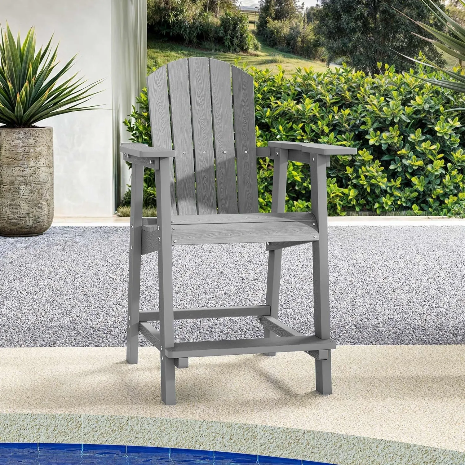 YITAHOME Tall Adirondack Chair Set of 2, Poly Bar Height Balcony Seating, HIPS High Back Outdoor Chairs, Bar Stools Lifeguard Chair for Balcony Deck Pool Patio, Grey
