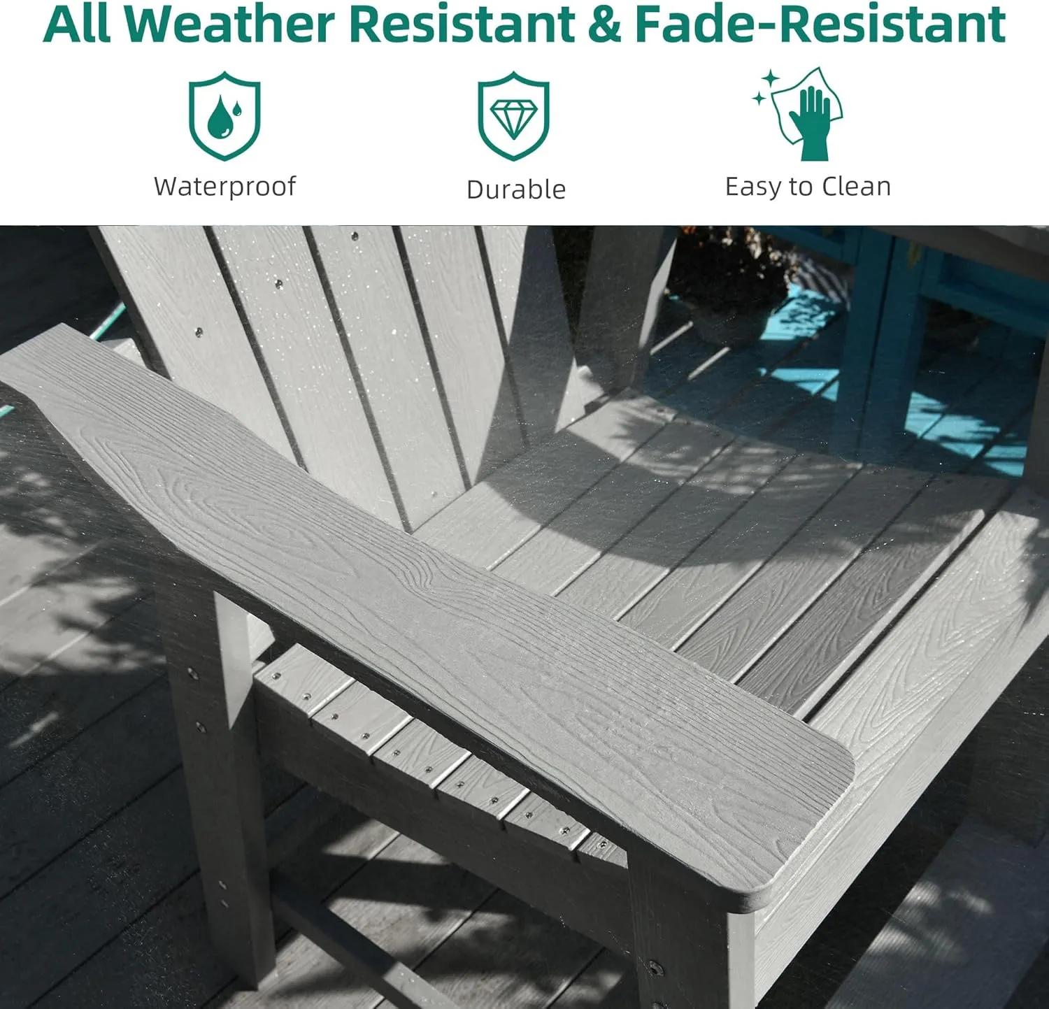 YITAHOME Tall Adirondack Chair Set of 2, Poly Bar Height Balcony Seating, HIPS High Back Outdoor Chairs, Bar Stools Lifeguard Chair for Balcony Deck Pool Patio, Grey