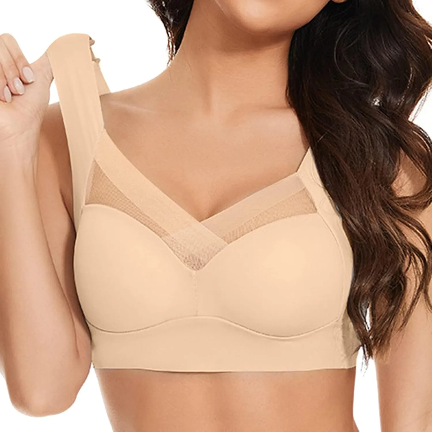 Zen Chic Bra Ultimate Lift Full-Figure Fashion Deep Cup Wireless Seamless Mesh Bras Padded Push Up Back Fat