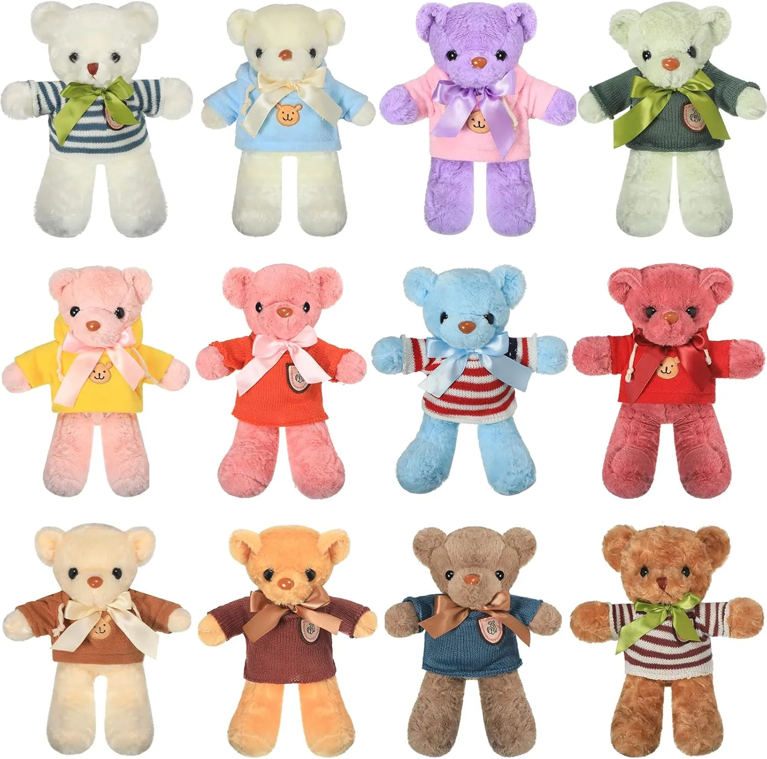 Zhanmai 12 Set Bear Stuffed Animal with Removable Clothes 12 Inch Cute Bears Soft Plush Toy Gift for Kids Boys Girls Baby Shower Birthday Party Favor Decoration Supplies