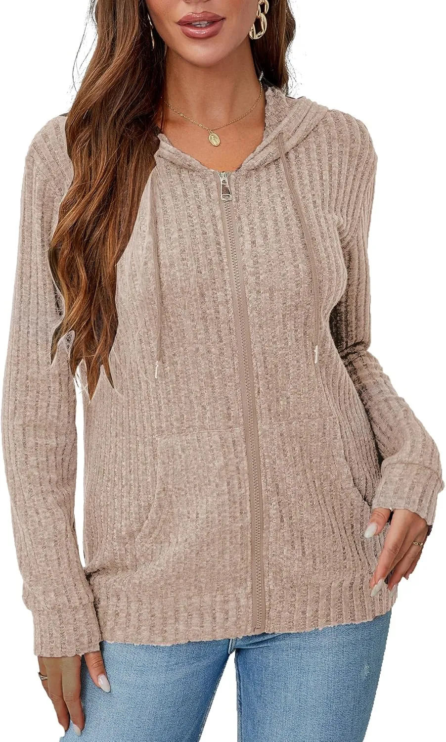 Zipper Hoodie Women's Sweatshirt Jacket Long Sleeve Jacket Lightweight Sweatshirt Women's Zipper Hooded Sweatshirt