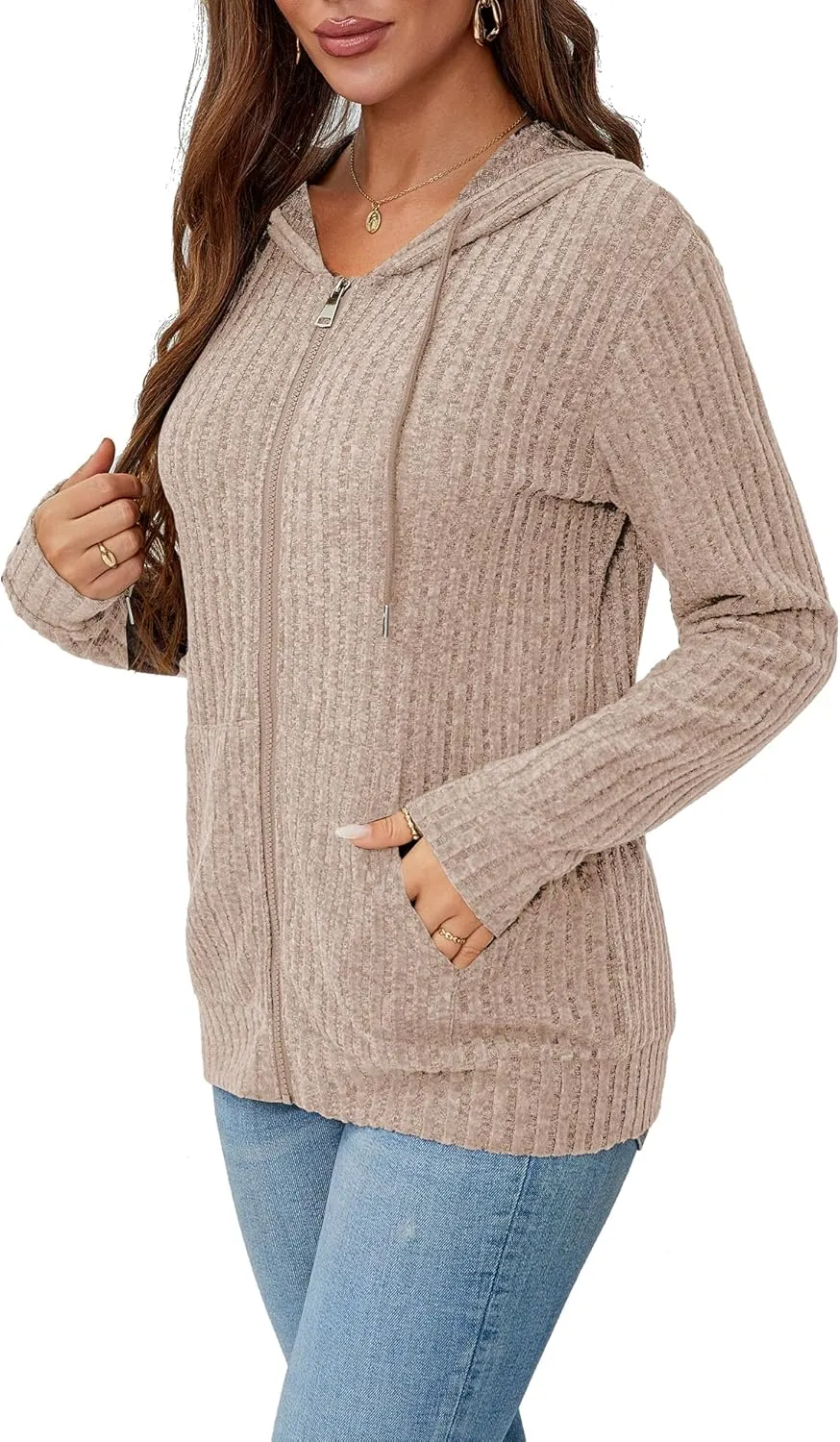 Zipper Hoodie Women's Sweatshirt Jacket Long Sleeve Jacket Lightweight Sweatshirt Women's Zipper Hooded Sweatshirt