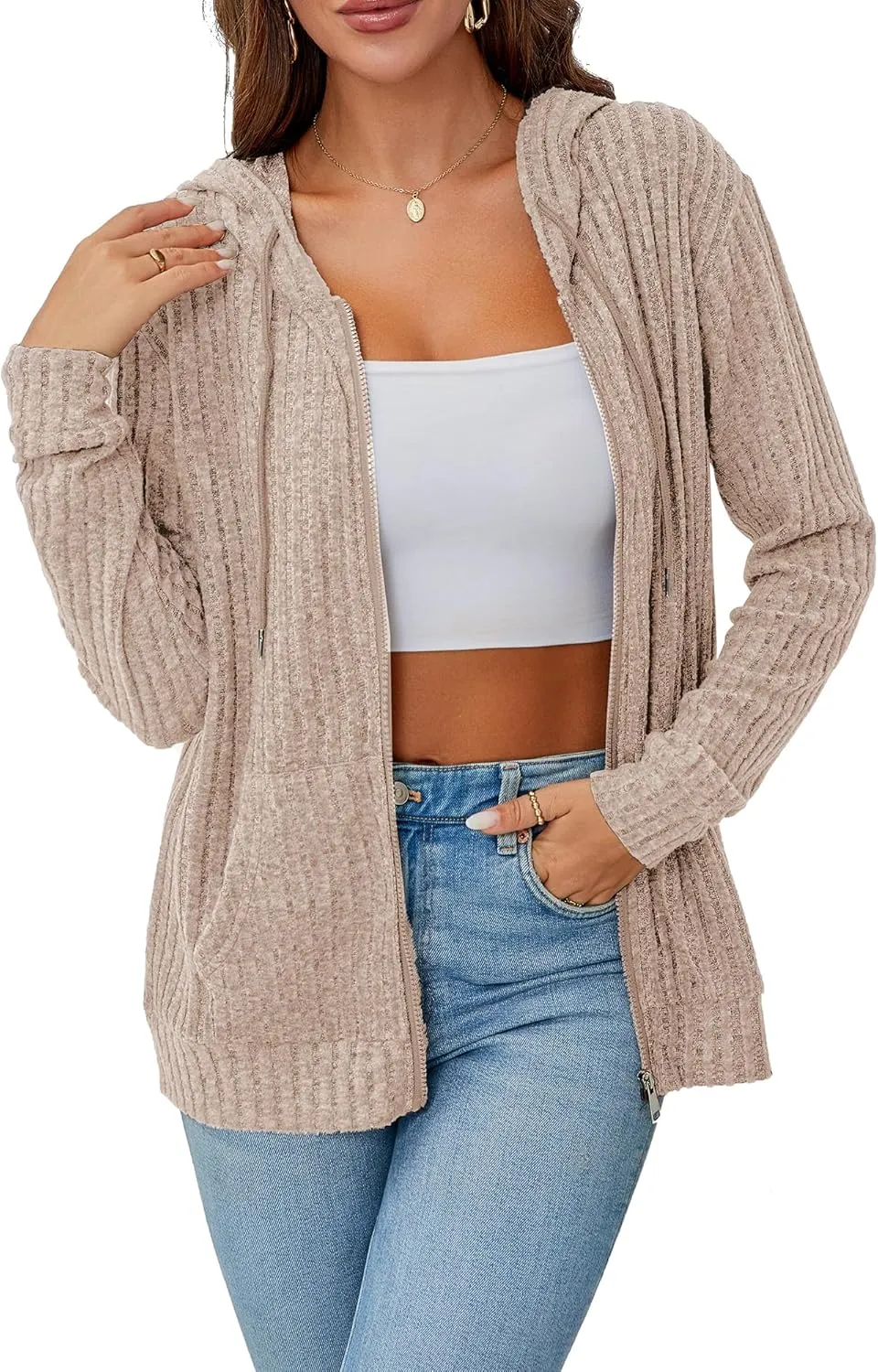 Zipper Hoodie Women's Sweatshirt Jacket Long Sleeve Jacket Lightweight Sweatshirt Women's Zipper Hooded Sweatshirt