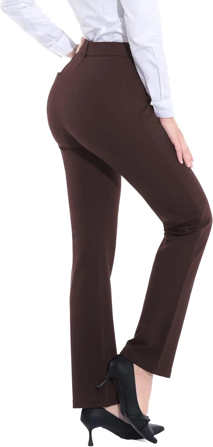 ZTN Women's Stretchy Dress Pants 28"/30" Pull-on Trousers Straight Leg Slacks 4 Pockets Plus Size for Work Business Casual