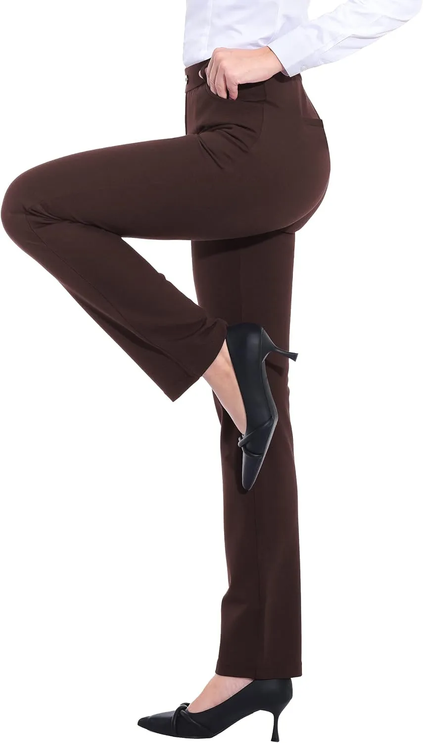 ZTN Women's Stretchy Dress Pants 28"/30" Pull-on Trousers Straight Leg Slacks 4 Pockets Plus Size for Work Business Casual